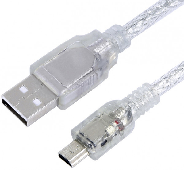 Greenconnect Кабель PROF 3.0m USB 2.0, AM/mini 5P, прозрачный, ферритовые кольца, 28/24 AWG, экран, армированный, морозостойкий, GCR-UM1M5P-BD2S-3.0m Greenconnect USB 2.0 Type-AM - miniUSB 3м