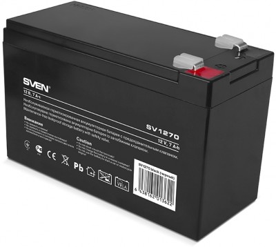 Батарея SVEN SV 1270 (12V 7Ah), напряжение 12В, емкость 7А*ч, макс. ток разряда 105А, макс. ток заряда 2.1А, свинцово-кислотная типа AGM, тип клемм F2, Д/Ш/В 151/65/94 мм, 2.1кг Sven SV1270