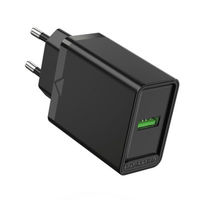 Сетевое зарядное устройство Vention на 1 порт USB A QC 3.0 2.4A  Черный Vention FABB0-EU