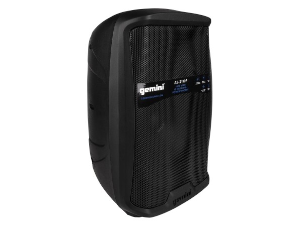Акустическая система Gemini [AS-2110P] Активная, 2-х полосная, мощность RMS/Peak 500/1000 Вт, АЧХ 55-20000 Гц, Max SPL 100 дБ, динамики: 10" НЧ, 1" ВЧ, входы: 1/8" TRS AUX, RCA (L/R) AUX, 2xXLR микрофонные, 2x1/4" линейные, выходы: XLR Mix