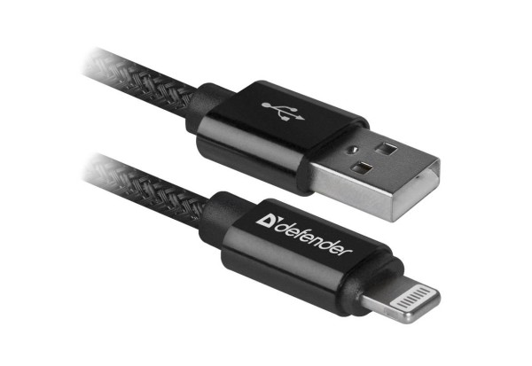 Defender Кабель USB2.0 ACH01-03T PRO Черный, AM-LightningM, 1m,2.1A