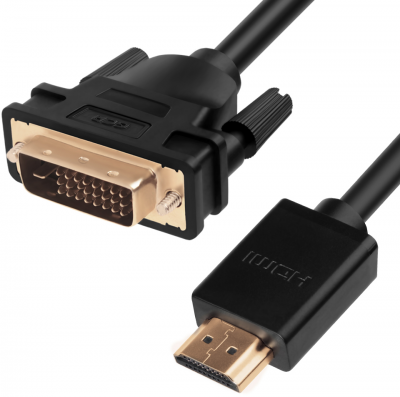 Greenconnect Кабель HDMI-DVI 5.0m черный, OD7.3mm, 28/28 AWG, позолоченные контакты, 19pin AM / 24+1M AM double link, GCR-HD2DVI1-5.0m, тройной экран Greenconnect HDMI—DVI 19M / 25M double link