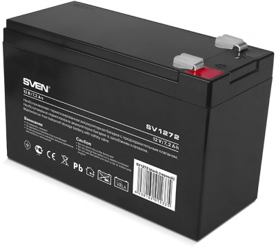 Батарея SVEN SV 1272 (12V 7.2Ah), напряжение 12В, емкость 7.2А*ч, макс. ток разряда 105А, макс. ток заряда 2.1А, свинцово-кислотная типа AGM, тип клемм F2, Sven SV1272