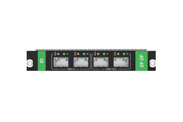 Модуль Kramer Electronics [MC3-2F-2F/STANDALONE] с 2 оптическими входами и выходами для передачи сигнала HDMI и RS-232, совместим с модулями SFP+. Модули OSP-MM1 поставляются в комплекте; поддержка 4К60 4:4:4