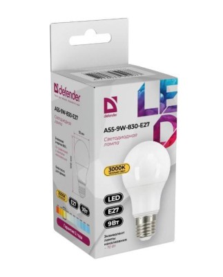 Defender Лампочка светодиодная A55-9W-830-E27 груша, 3000 К, теплый белый, 1 шт.