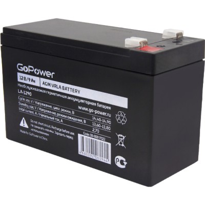 Аккумулятор свинцово-кислотный GoPower LA-1290 12V 9Ah (1/5) GoPower LA-1290 (12V / 9Ah)