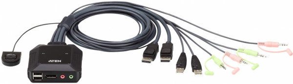 2-портовый, USB, DisplayPort, кабельный KVM-переключатель с пультом удаленного переключения порта, разрешение 2560 x 1600 при 60 Гц ATEN CS22DP