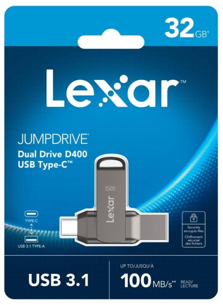Флеш накопитель 32GB Lexar 2-in-1 USB 3.1 USB C, OTG, USB 3.1/Type-C, металл, 100 MB/s