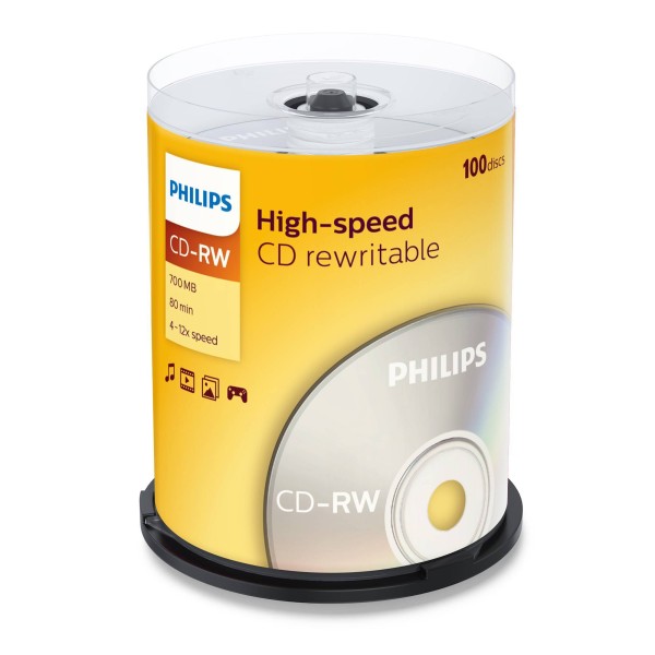Диск CD-RW Philips 700 Mb, 12х, Cake Box (100)