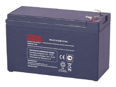 Батарея, напряжение 12В, емкость 7.2А*ч, макс. ток разряда 35А, макс. ток заряда 2.1А, свинцово-кислотная типа AGM, тип клемм T2(250)/T1(187) Powercom PM-12-7.0