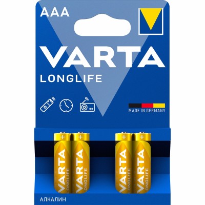 Батарейка Varta LONGLIFE LR03 AAA BL4 Alkaline 1.5V (4103) (4/40/200) VARTA 04103113414