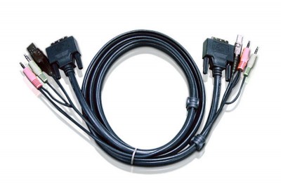 Кабель KVM USB(тип А Male)+DVI-D(Male)2хАудио(Male) <-> USB(тип B Male)+DVI-D(Male)+2хАудио(Male) 2м., черный. ATEN 2L-7D02UD