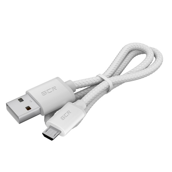 GCR Кабель 1.0m MicroUSB, быстрая зарядка, белый нейлон, GCR-54082 Greenconnect GCR-54082