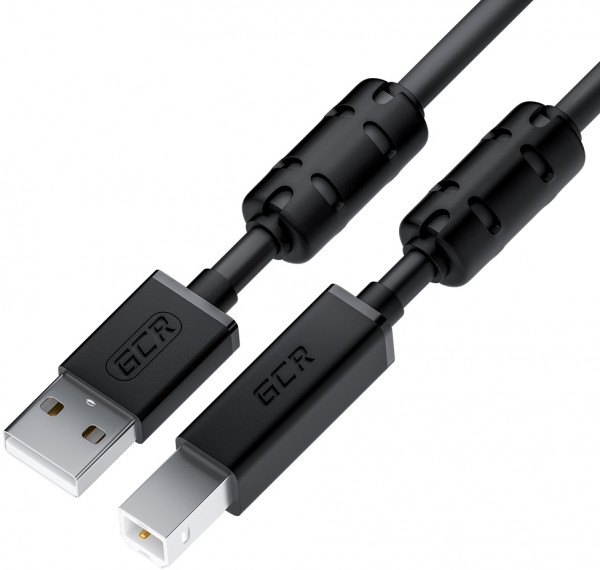 GCR Кабель PROF 0.75m USB 2.0, AM/BM, черный, ферритовые кольца, 28/24 AWG, экран, армированный, морозостойкий, GCR-52416 Greenconnect USB 2.0 Type-AM - USB 2.0 Type-BM 0.75м