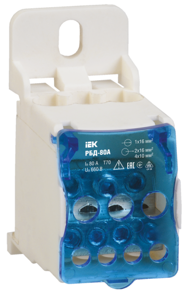 Распределительный блок на DIN-рейку РБД-80А ITK RBD-80