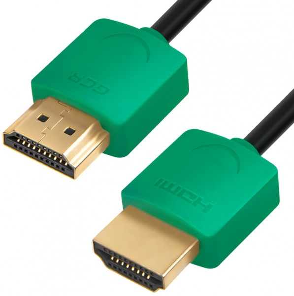 Greenconnect Кабель SLIM 0.3m HDMI 2.0, зеленые коннекторы Slim, OD3.8mm, HDR 4:2:2, Ultra HD, 4K 60 fps 60Hz, 3D, AUDIO, 18.0 Гбит/с, 32/32 AWG, GCR-51578 Greenconnect HDMI (m) - HDMI (m) 0.3м