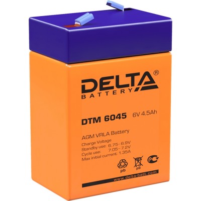 Батарея DELTA серия DTM, DTM 6045, напряжение 6В, емкость 4.5Ач