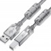 GCR Кабель PROF 3.0m USB 2.0, AM/BM, прозрачный, ферритовые кольца, 28/24 AWG, экран, армированный, морозостойкий, GCR-52424 Greenconnect USB 2.0 Type-AM - USB 2.0 Type-BM 3м