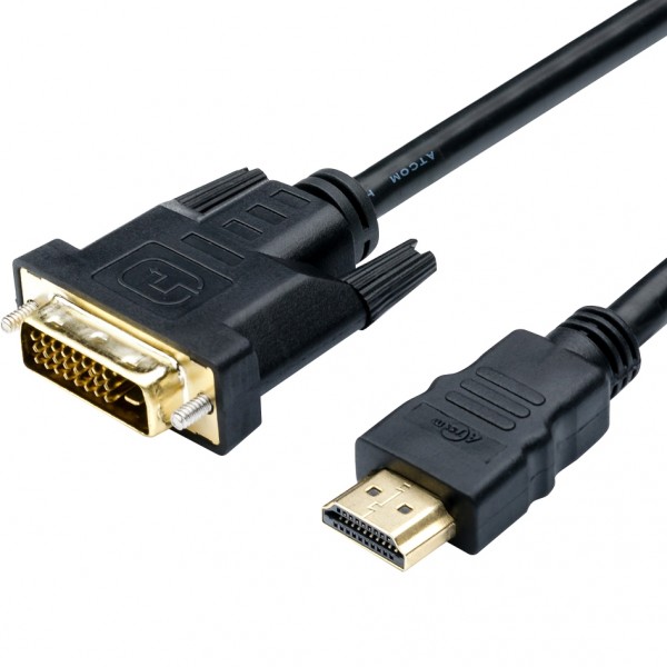 Кабель HDMI <=> DVI 3 m (24 pin, 2 феррита, черный, пакет) ATcom AT3810