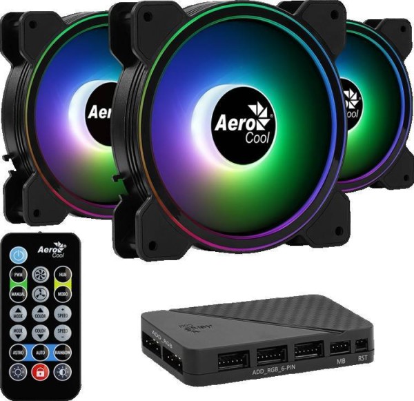 Вентилятор Aerocool Saturn 12F ARGB Pro (3x120мм, 19.6 dB, 1000rpm, подсветка, контроллер, пульт д/у) RTL 4710562754117