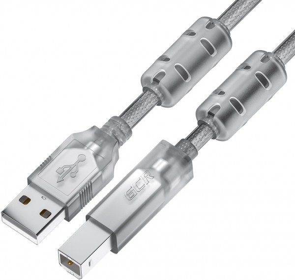 GCR Кабель PROF 5.0m USB 2.0, AM/BM, прозрачный, ферритовые кольца, 28/24 AWG, экран, армированный, морозостойкий, GCR-52426 Greenconnect USB 2.0 Type-AM - USB 2.0 Type-BM 5м