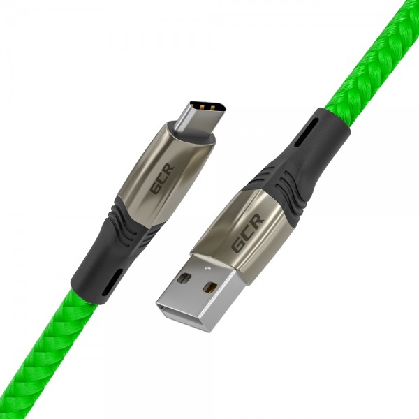 GCR Кабель 1.2m TypeC series MERCEDES, GREEN NYLON, супер быстрая зарядка, 28/22 AWG, GCR-51987 Greenconnect USB 2.0 Type-AM - USB 2.0 Type-C (m) 1.2м