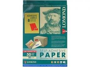 Самоклеящаяся цветная бумага LOMOND для этикеток, красная, A4, 8 делен. (105 x 74.3 мм), 80 г/м2, 50 листов