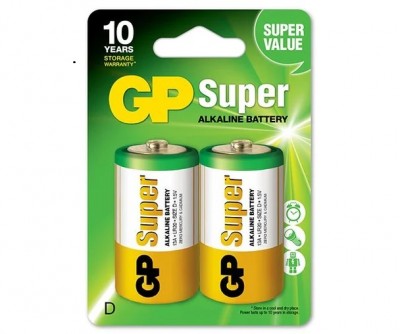 Алкалиновые батарейки GP Super Alkaline 13А типоразмера D - 2 шт. на блистере GP 4891199000003