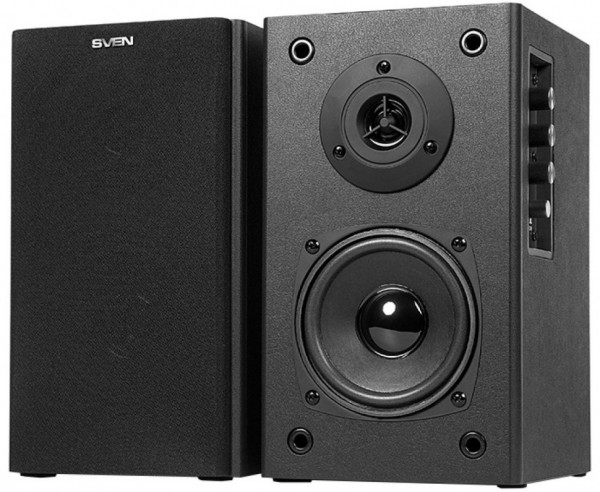 Колонки  деревянные АС SPS-611S (36 Вт), чёрная кожа SVEN SPS-611S Black (Leather)