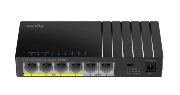 Cudy FS106P Коммутатор с 6 портами 10/100 Мбит/с и поддержкой PoE+ (36 Вт)