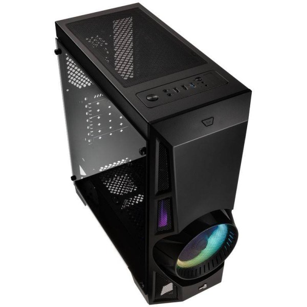 Корпус Aerocool AeroEngine Tempered Glass (3xUSB, 2xAudio, 0.5 мм, 100 мм FAN, RGB подсветка, прозрачная стенка-закаленн