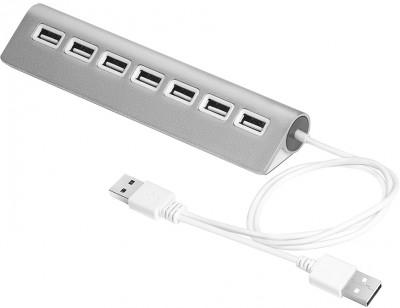 Greenconnect USB 2.0 Разветвитель GCR-UH227S на 7 портов  0,5m+доп питание , silver Greenconnect GCR-UH227S