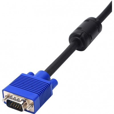 Кабель VGA 3 m (Full HD 1080p, 2 феррита, черно-синий, в пакете) ATcom AT5262