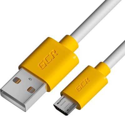GCR Кабель 3.0m MicroUSB, белый, желтые коннекторы, быстрая зарядка, 28/24 AWG, GCR-53224 Кабель Greenconnect 3 м (GCR-53224)