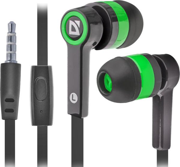 Defender Гарнитура для смартфонов Pulse 420 черный + зеленый, вставки Defender Pulse 420