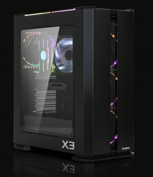 Корпус ZALMAN X3 Black (2xUSB+ 2xUSB 3.0, 2xAudio, 0.6 мм, 4x120мм FAN, прозрачная стенка- закаленное стекло, ATX, без Б
