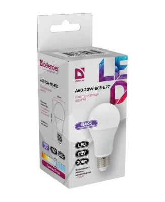 Defender Лампочка светодиодная A60-20W-865-E27 груша, 6500 К, холодный дневной, 1 шт.