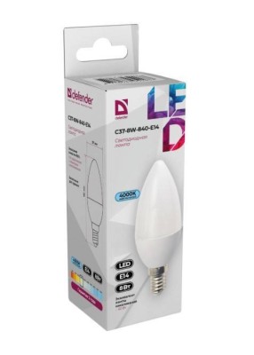 Defender Лампочка светодиодная C37-8W-840-E14 свеча, 4000 К, нейтральный белый, 1 шт