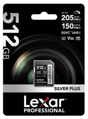 Флеш карта SD 512GB Lexar Professional SILVER PLUS SDXC UHS-I U3 V30, 205/150 Mb/s