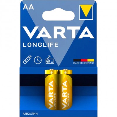Батарейка Varta LONGLIFE LR6 AA BL2 Alkaline 1.5V (4106) (2/40/200) Varta LONGLIFE LR6 AA (04106101412)