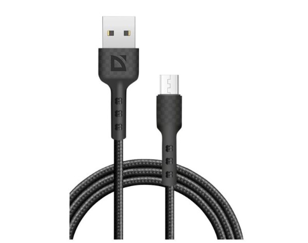 Defender Кабель F181, USB 2.0 (AM) - microUSB 2.0 (BM), 1метр, 2.4А, нейлоновая оплетка, чёрный