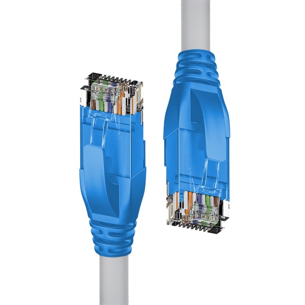 Патч-корд прямой 0.5m UTP кат.5e, серый, синие коннекторы, 24 AWG, литой, ethernet high speed 1 Гбит/с, RJ45, T568B 4PH 4PH-R90025