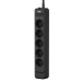 Сетевой фильтр AGNI плоский TP-FS5E-5m-black, 5 розеток Schuko, чёрный, кабель 5 метров, мощность нагрузки 4000 Вт, 16А, заземление, защита от короткого замыкания, сечение кабеля 3 х 1.5 кв.мм., размер 324x59x39 мм. AGNI TP-FS5E-5m-black
