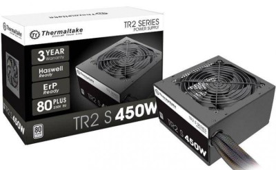 Блок питания Thermaltake TR2S 450W <450W, (20+4+4+4) pin, 2x(6+2) pin, 4xSATA, 4xMolex, FDD, 12 см, кабель питания, 86%,