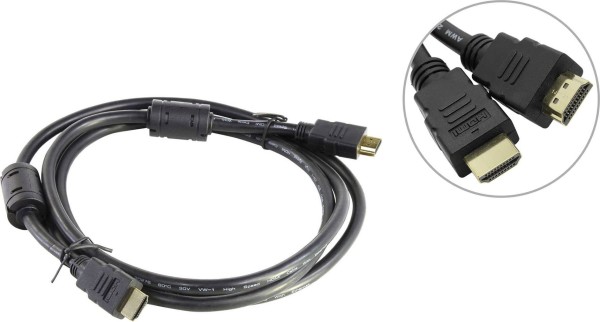 Кабель HDMI 19M/M+2 фильтра 1.4V+3D/Ethernet AOpen/Qust <ACG511D-1.8M> 1,8m