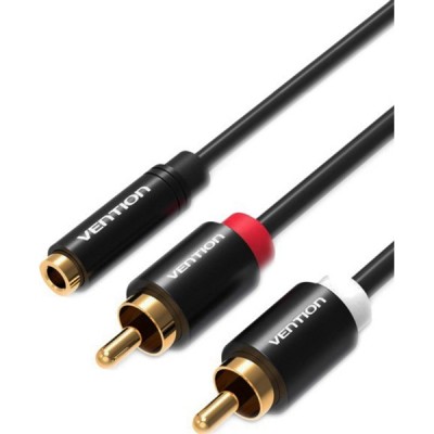 Кабель Vention аудио Jack 3,5 mm F/2RCA M - 1м Черный Vention VAB-R01-S100