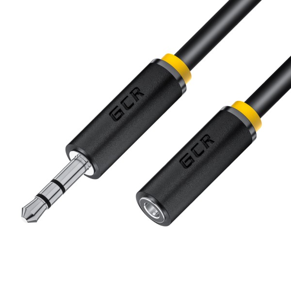 GCR Удлинитель аудио 10.0m jack 3,5mm/jack 3,5mm черный, желтая окантовка, ультрагибкий, M/F, Premium, экран, стерео Greenconnect GCR-53994
