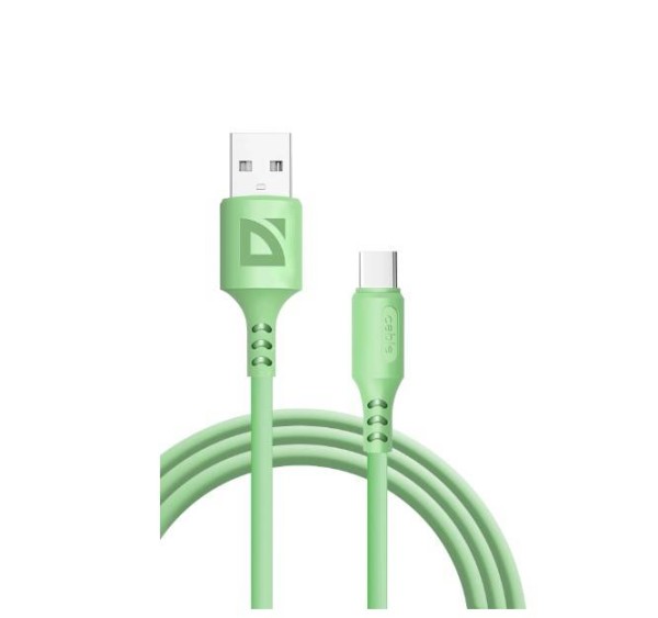 Defender Кабель F207, USB 2.0 (AM) - Type C, 1метр, 2.4А, силиконовая оплетка, зелёный.