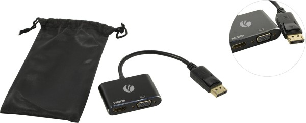 Кабель-переходник DisplayPort(M) ---> HDMI(F)+VGA(F)4K@30Hz VCOM Allum shell<CG640M-0.15>