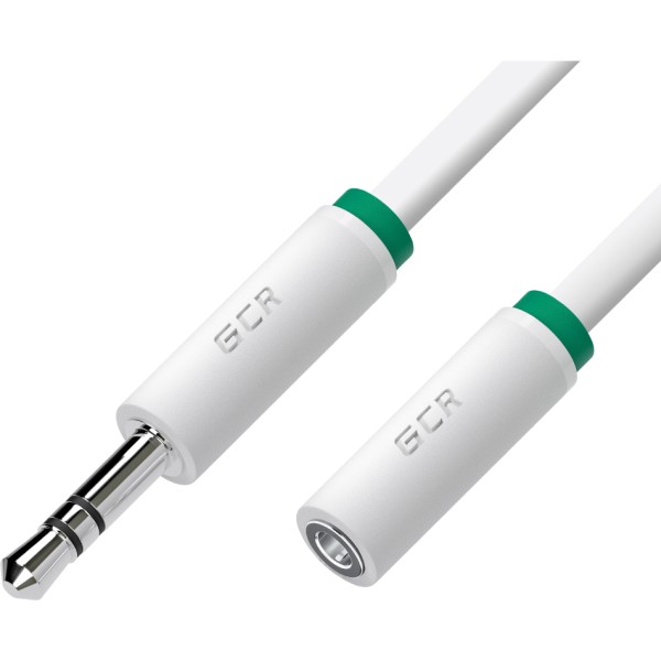 GCR Удлинитель аудио 20.0m jack 3,5mm/jack 3,5mm белый, зеленая окантовка, ультрагибкий, M/F, Premium, экран, стерео, GCR-53992 Greenconnect GCR-53992, 20 м